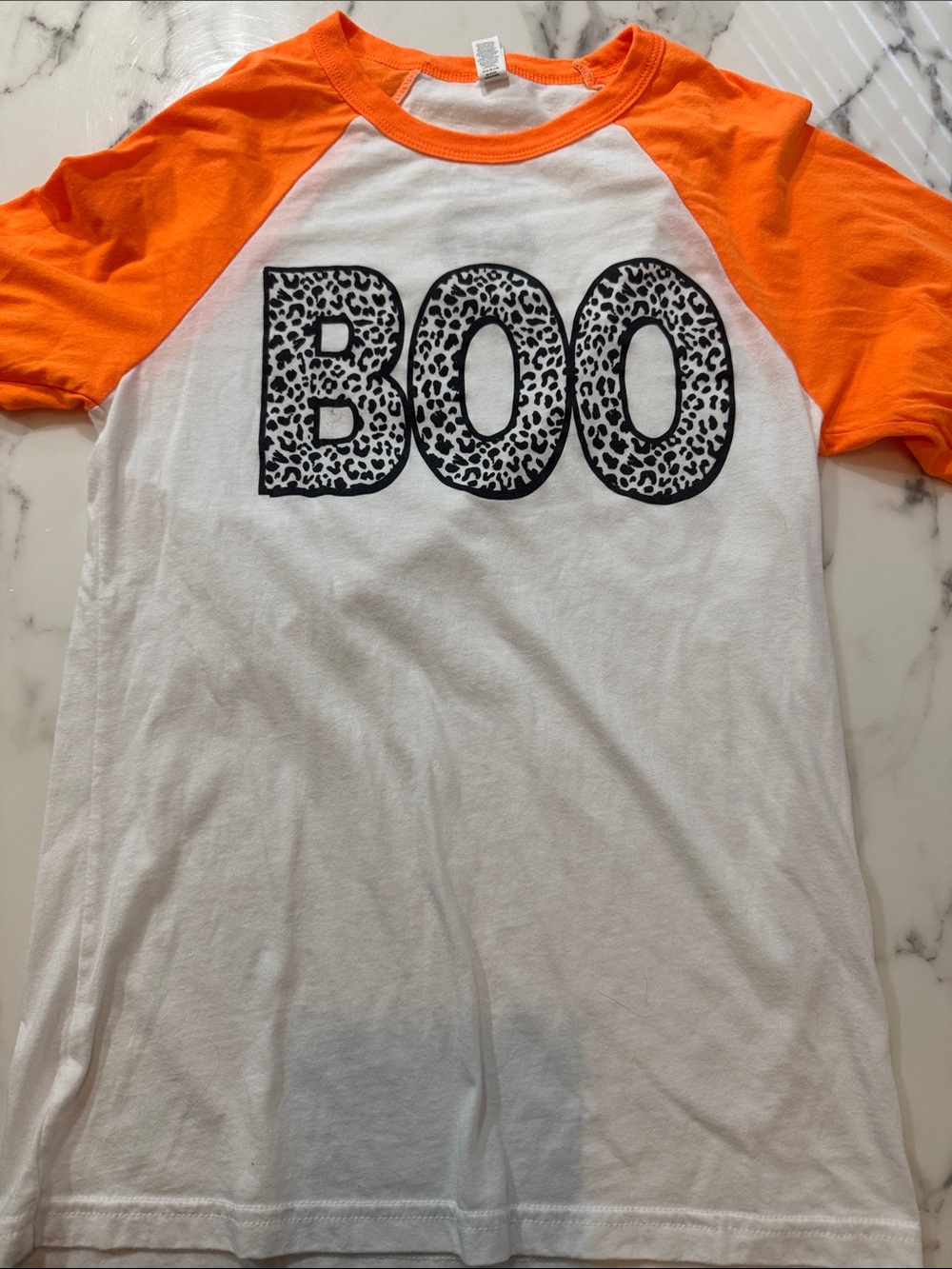 Bella Canvas Orange & White 'BOO' Raglan Tee